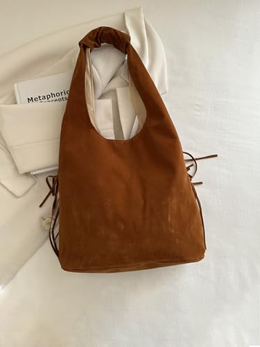Faux Suede Tassel Shoulder Bag for Women, Vintage Minimalist Large Capacity Crossbody Bag with Retro Fringe Detail