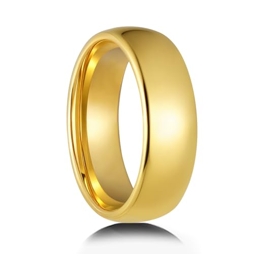 8mm Gold Tungsten Rings for Men Women Fashion Jewelry Engagement Wedding Bands Domed Polished Comfort Fit Size7-13