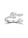 FWM Round Cut Moissanite Simple Open Rings for Women, Adjustable Ring, Solid Sterling Silver With Gold Plated, Stackable Wedding Band, Anniversary Valentines Mothers Day Christmas Gift - color: Round & Pear Cut - White Gold, size: 6