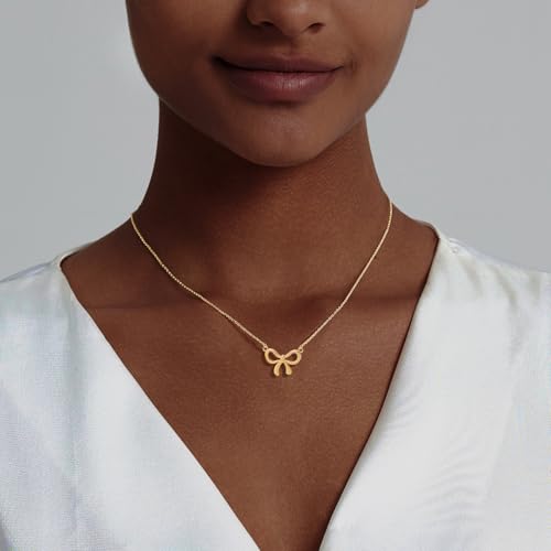 OGD Gold Necklace for Women, Bow Necklace 14K Layered Gold Necklace Dainty Bow Pendant Choker Necklace Trendy Bow Necklace Gold Chain Necklaces for Women Jewelry Gift - color: Gold Bow-1PCS