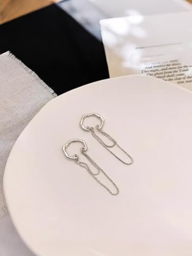 Silver Chain Earrings for Women Dainty Tassel Chain Hoop Earrings Layered Non Piercing Fake Earring Y2K Drop Dangle Cuff Earring Crystal Huggie Clip Hoops Gift for Her - style: Style1