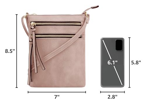 DELUXITY Crossbody Purse Bag Shoulder Bag Multi Pocket Zipper Purse - color: Blush