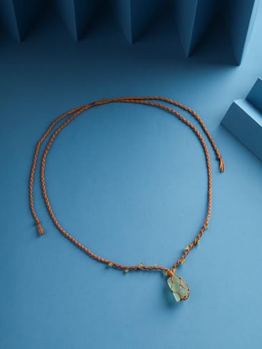 MINACHI Boho Macrame Necklace with Green Aventurine Stone, Handmade Adjustable Rope Pendant, Vintage Hippie Jewelry for Women - style: Necklace NECK.001