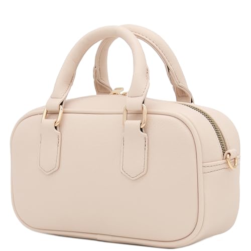 FashionPuzzle Mini PU Leather Satchel Purse Top Handle Crossbody Bag - color: Nude