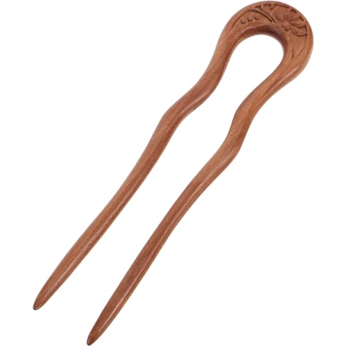 OSALADI Vintage U-shaped Wooden Hair Pins Double Prong Hair Forks for Women Chinese Traditional Headdress Retro Wooden for Updo and Bun