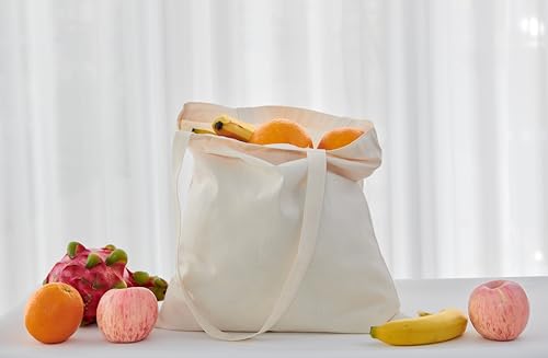 Canvas Tote Bags 15x16 – 2 | 6 | 12 Pack Reusable Cotton Totes for Grocery, Crafts, DIY, Painting - color: Beige