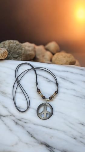 LAVIP Peace Sign Pendant Necklace, Black Cord with Wooden Beads, Boho Style - color: Black