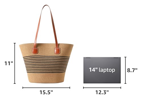 Straw Bags For Women | Travel Straw Totes Bag, Summer Woven Shoulder Bag Handbag - color: Summer Wave
