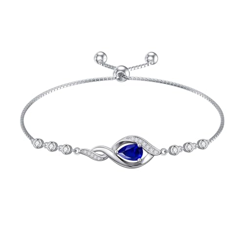 HPQQ Birthstone Bracelet for Women 925 Sterling Silver Infinity Love Jewelry Anniversary Birthday Mothers Day Gifts for Mom Wife Her - color: 09-September-Sapphire