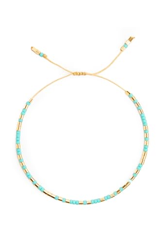 NAZ COLLECTION – Dainty Seed Bead Bracelet, Handmade Multicolor Bohemian Stackable Beaded Bracelets, Colorful Beach Surfer Boho Bracelets, Adjustable Charm String, Summer Jewelry for Women, ADULT Bracelets - color: Turquoise