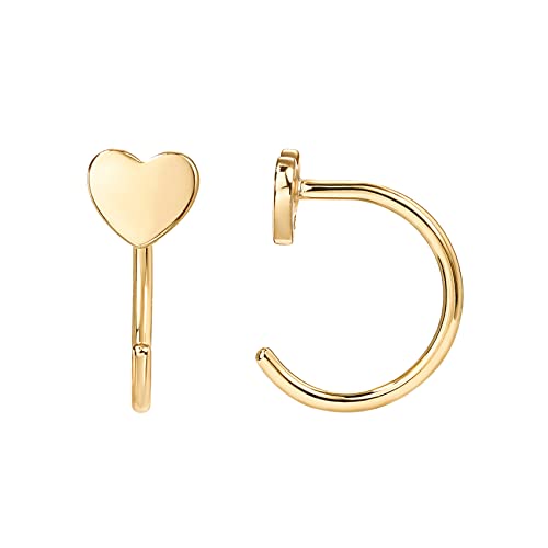 PAVOI 925 Sterling Silver Huggie Half Hoop Earrings | Hypoallergenic Minimalist Tiny Cartilage Earring - style: Heart