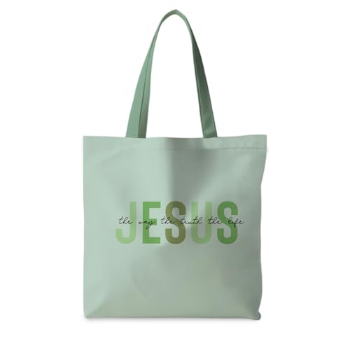 Jesus Tote Bag, Christian Tote Bags for Women, Religious Reusable Grocery Bags - color: Green