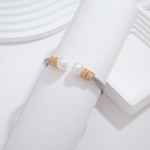 WOWORAMA Twisted Cable Wire Cuff Bracelets for Women Two Tone Gold Silver Cuff Bracelet Unisex Mixed Metal Bangle Bracelets Jewelry - color: Gold Silver