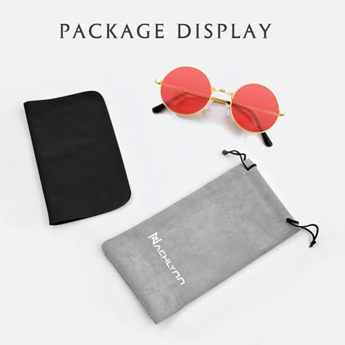 NACHLYNN Round Hippie Sunglasses Metal Border Circle Hippie Glasses UV380 Protection 70s Sunglasses for Men Women Party Favor - color: Red