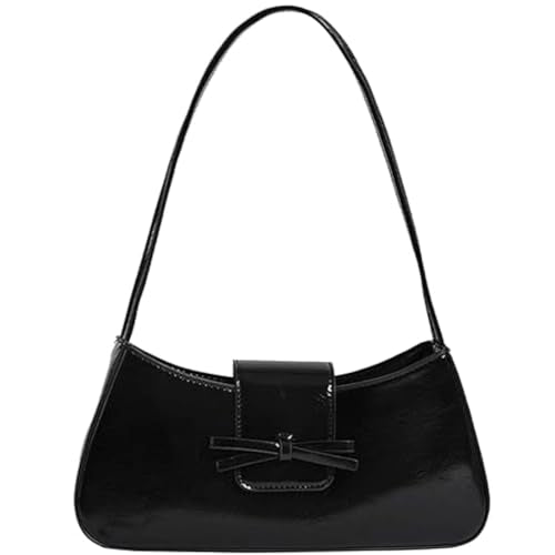 Shoulder Bags for Women Coquette Bow Purse Y2k Bag Small Cute Purses Mini Hobo Handbag Faux Leather Shoulder Purse - color: Black