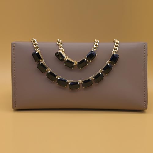 Fashionable Chunky Plated Tennis Rhinestone Statement Necklace Jewelry Set for Women Multicolor gem necklace with Great Sparkle and Shine Design for Women to Easy Match - color: BLACK rhinestone necklace