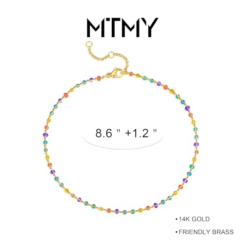 MTMY Gold Anklets for Women 14K Gold Plated Tiny Bead Anklet Colorful Tassel Foot Chain Dainty Adjustable Cute Summer Beach Boho Anklets Jewelry Gift - style: colorful beads