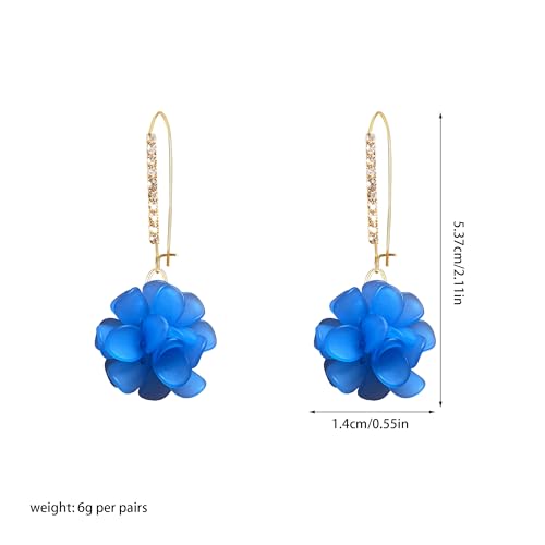 Boho Flower Dangle Earrings for Women Long Drop Resin Acrylic Tiered Petal Statement Earrings Handmade Lightweight Vintage Floral Chunky Drop Jewelry - color: Blue