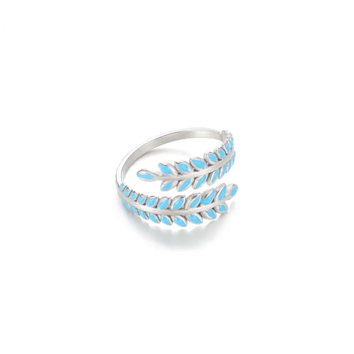 14K Gold Plated Adjustable Open Ring Dainty Cute Leaf Thumb Non Tarnish Gold Stackable Rings Vintage Unique Boho Western Turquoise Hypoallergenic Fashion Jewelry Gift - color: silver