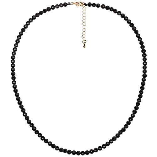 Simple Choker Necklace for Women Real Stone and Crystals Necklaces 4mm Beaded Choker Jewelry Meditation Gift for Women (16"+2") - style: Black Agate