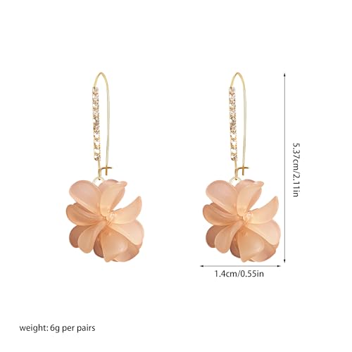 Boho Flower Dangle Earrings for Women Long Drop Resin Acrylic Tiered Petal Statement Earrings Handmade Lightweight Vintage Floral Chunky Drop Jewelry - color: Light Orange