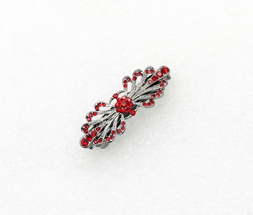 Faship Red Black Gun Plated Small Mini Floral Hair Barrette Clip - color: Red / Black gun plated