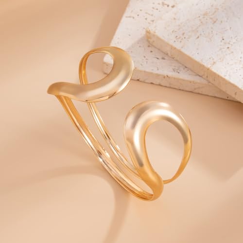 Arm Cuff for Women Gold Upper Arm Bracelet Minimalist Adjustable Cuffs Bangle Punk Dress Jewelry - style: Gold A