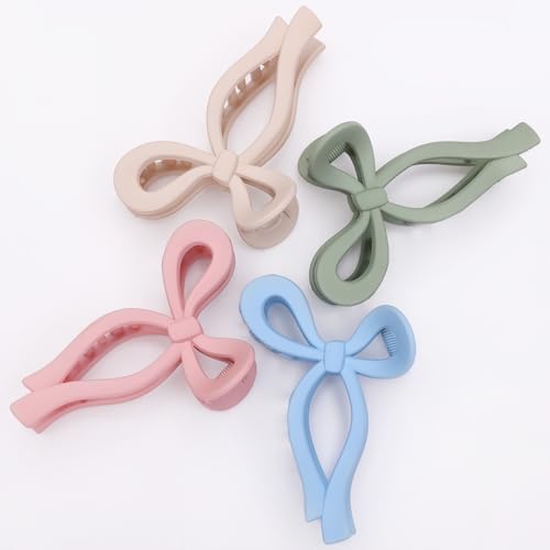 4 Pcs Bow Hair Clips Elegant Hair Claw Butterfly Hair Accessories for Girls Nonslip Butterfly Clips Hair Styling Accessories for Women - color: 4 Pcs-Matte Style(Pink,Blue,Green,Beige)