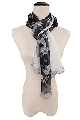 YOUR SMILE Ladies/Women's Lightweight Floral Print/Solid Color mixture Shawl Scarf For Spring Summer season - color: Black Blossom