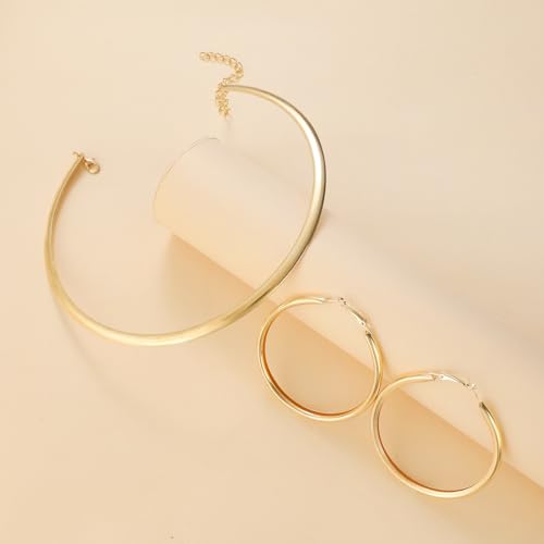Gold Jewelry Set Chunky Gold Necklace Earring Set for Women Boho Oval Acrylic Earring Necklace Western Adjustable Choker Necklaces Bohemian Jewelry Set For Women - color: Gold E