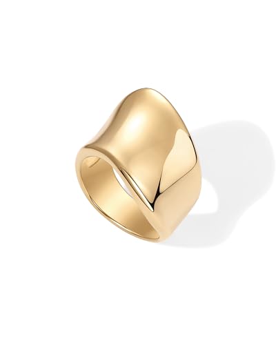 PAVOI 14K Gold Plated Chunky Statement Ring for Women | Stainless Steel Hypoallergenic Wide Stackable Rings - color: Yellow Gold