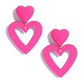 Double Heart Earrings Dangling Heart Drop Earrings For Women Love Heart Dangle Earrings Birthday Gift - color: Hot Pink