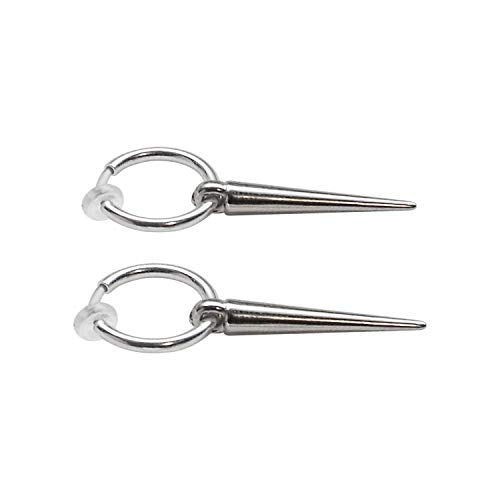 Silver Small for Women Comfortable Plastic Invisible Clip On Hoop Earrings Men Fake Nose Ring Faux Lip Septum Ring Fake Cartilage Earrings 12 mm Spike Cross Feather 15mm Unisex Gold Non Piercing Lobes - color: Spike Silver