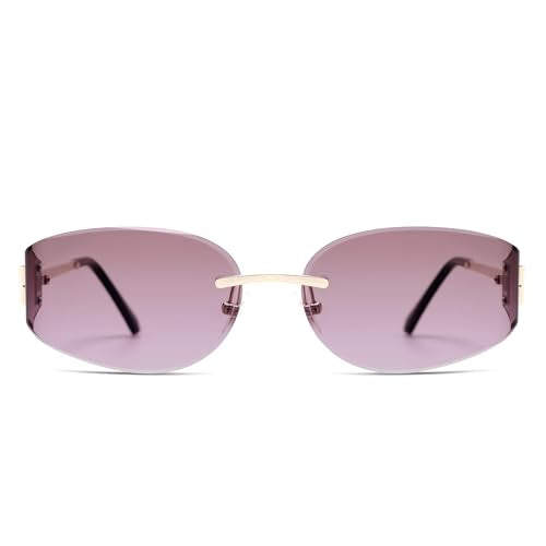 SOJOS Trendy Oval Sunglasses for Women,Fashion Rimless Metal Sun Glasses Y2K Style UV400 Protected SJ1271 - color: Purple