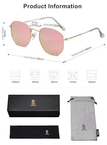 SOJOS Square Polarized Sunglasses for Women Men Small Hexagonal Polygon Shades SJ1072 - color: Pink