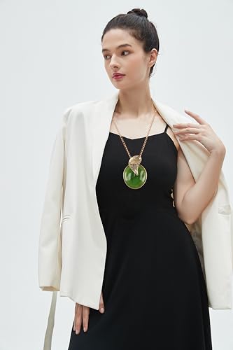 GelConnie Leather Necklace for Women Large Pendant Long Brown Necklace Circle Leather Choker Vintage Sweater Necklace Gold Chunky Boho Necklaces for Women - style: Large Stone Leaves Necklace