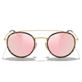 MERRY'S Retro Round Polarized Sunglasses - Unisex Double Bridge Sun Glasses - color: Leopard Frame/Gold Bridge/Pink Mirror Lens