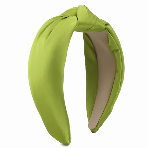 Lime Green Knotted Headbands for Women Satin Shine Non Slip Fashion Hair Bands for Sisters Girls Gifts - color: Silk Shine-Lime Green