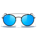 MERRY'S Retro Round Polarized Sunglasses - Unisex Double Bridge Sun Glasses - color: Matte Black Frame/Matte Black Bridge/Blue Mirror Lens