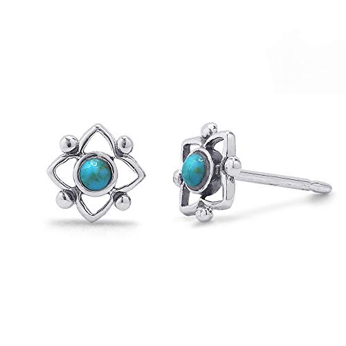 Boma Jewelry Sterling Silver Flower Shaped Dot Stud Earring - color: Blue Turquoise