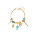 Madison Tyler Beach Bracelet for Women | Seahorse Octopus Tropical Fish Sea Turtle Shell Conch Beaded Charm Bracelet | Cute Gold Plated Adjustable Snake Chain Bracelet - style: Blue Fish