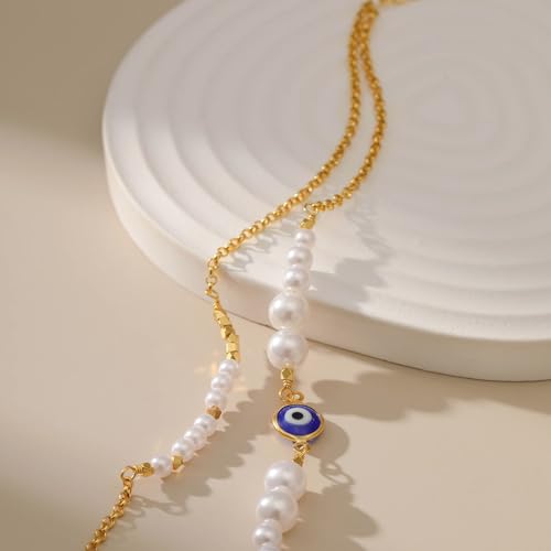 Yumikoo 18k Gold Plated Anklet Ankle Bracelets for Women - style: Evil Eye Pearl