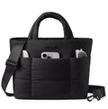 LOVEVOOK Small Tote Bags for Women, Puffer Purse and Handbags, Mini Crossbody Puffy Top Handle Shoulder Satchel Bag - color: Black, size: 11.5 Inch