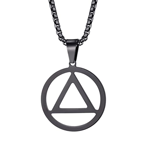 Sobriety Necklace for Men Stainless Steel AA Recovery Triangle Necklace Sobriety Gifts for Men - color: Black