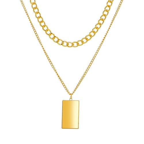 Gold Necklaces for Women Gifts - 14K Gold Plated Necklace for Women Necklaces for Her Tiny Fashion Jewelry for Teens，for Women Friends Jewelry Gifts，Necklace Gold Jewelry Birthday Gifts - style: Double layered square pendant necklace