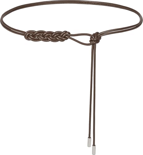 Women's Knotted Thin Waist Belt PU Leather Skinny Belts for Dresses Pants - color: Plaited Hair-coffee