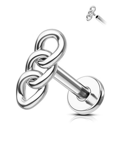 Metal Chain Cartilage Earring – Internally Threaded Flat Back Stud in Silver & Gold 16G 8mm Helix, Conch, Tragus Jewelry - color: YG-8MM