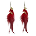 Feather Earrings for Women Bohemian Fringe Tassel Long Drop Dangle Earrings Lightweight Boho Statement earrings - color: red