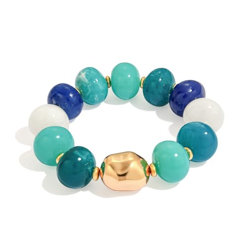 Multicolor Chunky Beaded Bracelet for Women Bold Acrylic Resin Stretch Bracelet Summer Beach Statement Bracelets Trendy Elastic Bangle Jewelry - color: Chunky bead bracelet-multi blue