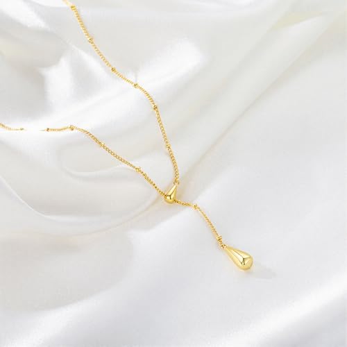 M MOOHAM Gold Necklace for Women Non Tarnish - Dainty 14K Gold Plated Beaded Chain Small Pendant Necklaces Simple Pearl Circle Beads Teardrop Pendant Necklace for Women Trendy Jewelry Gifts - color: “Teardrop Pendant
